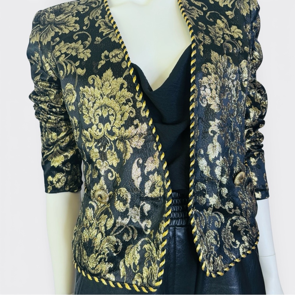 Evan Picone Petites Black and Gold‎ Brocade blazer with Twisted Rope Trim
